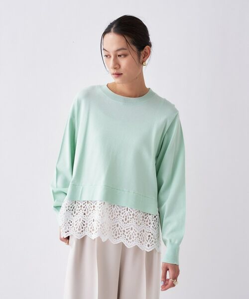 cloenc / クロエンス ニット・セーター | 【手洗い可】ハイゲージレースニットプルオーバー（ミントグリーン(521)）