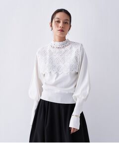 cloenc / クロエンス ニット・セーター | 【2way／手洗い可】2wayレースパフスリーブニット