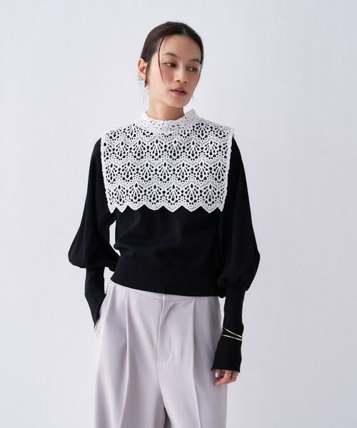 cloenc / クロエンス ニット・セーター | 【2way／手洗い可】2wayレースパフスリーブニット（ブラック(519)）