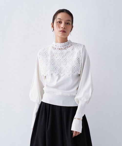 cloenc / クロエンス ニット・セーター | 【2way／手洗い可】2wayレースパフスリーブニット（オフホワイト(503)）