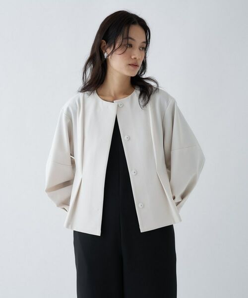 cloenc / クロエンス レザーブルゾン・ジャケット | 【セットアップ／オケージョン／手洗い可】ダンボールペプラムブルゾン（オフホワイト(003)）