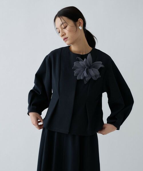 cloenc / クロエンス レザーブルゾン・ジャケット | 【セットアップ／オケージョン／手洗い可】ダンボールペプラムブルゾン（ネイビー(094)）