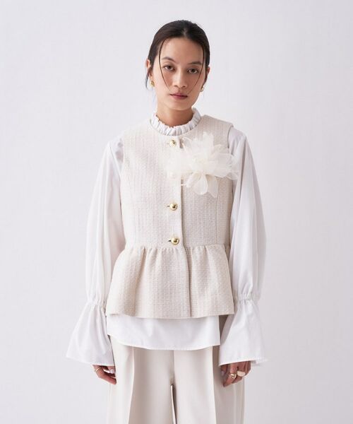 cloenc / クロエンス ベスト | ツイードペプラムジレ（ホワイト(402)）