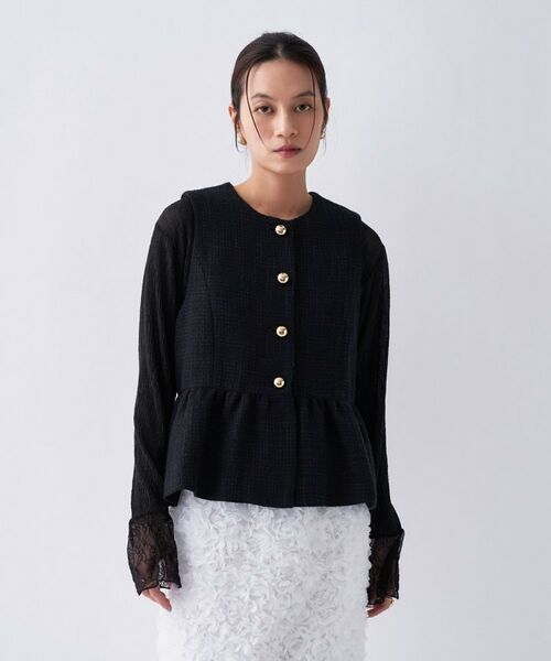 cloenc / クロエンス ベスト | ツイードペプラムジレ（ネイビー(494)）