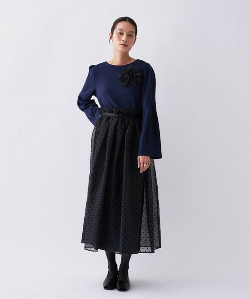 cloenc / クロエンス ロング・マキシ丈ワンピース | 【セットアイテム／手洗い可】ドットチュールレイヤードセットワンピース（ネイビー(094)）