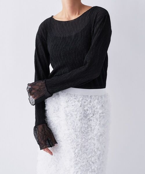 cloenc / クロエンス カットソー | 【手洗い可】レースシアーワッシャ―シカットソー（ブラック(019)）