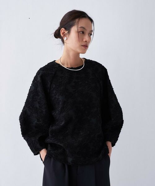 cloenc / クロエンス シャツ・ブラウス | 【手洗い可】フラワーシアージャカードシャツ（ブラック(419)）