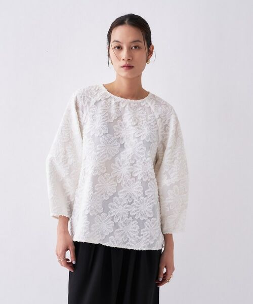 cloenc / クロエンス シャツ・ブラウス | 【手洗い可】フラワーシアージャカードシャツ（オフホワイト(403)）