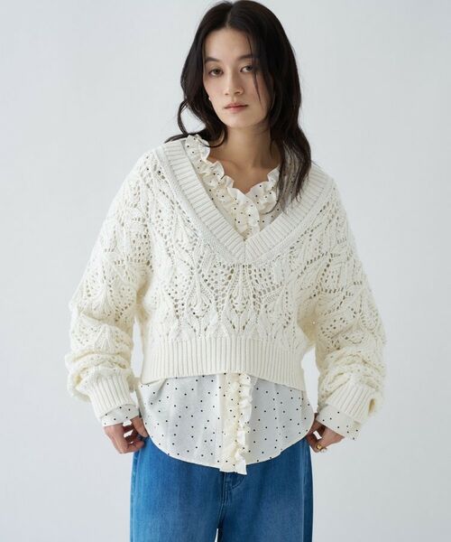 cloenc / クロエンス ニット・セーター | 【手洗い可】クロシェ編みクロップドニットプルオーバー | 詳細13
