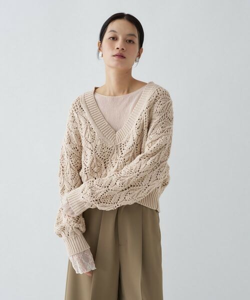 cloenc / クロエンス ニット・セーター | 【手洗い可】クロシェ編みクロップドニットプルオーバー | 詳細3