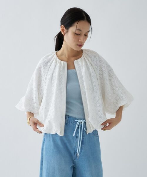 cloenc / クロエンス レザーブルゾン・ジャケット | レースシアーブルゾン（ホワイト(101)）