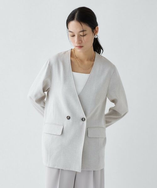 cloenc / クロエンス ノーカラージャケット | 【セットアップ／マシンウォッシュ】リネンライクノーカラージャケット | 詳細17