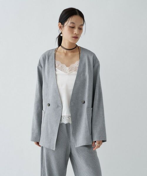 cloenc / クロエンス ノーカラージャケット | 【セットアップ／マシンウォッシュ】リネンライクノーカラージャケット | 詳細3