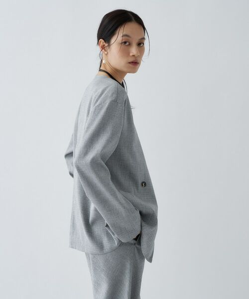 cloenc / クロエンス ノーカラージャケット | 【セットアップ／マシンウォッシュ】リネンライクノーカラージャケット | 詳細4