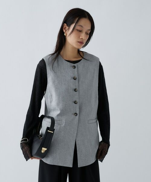 cloenc / クロエンス ベスト | 【セットアップ／マシンウォッシュ】リネンライクジレ（ライトグレー(411)）