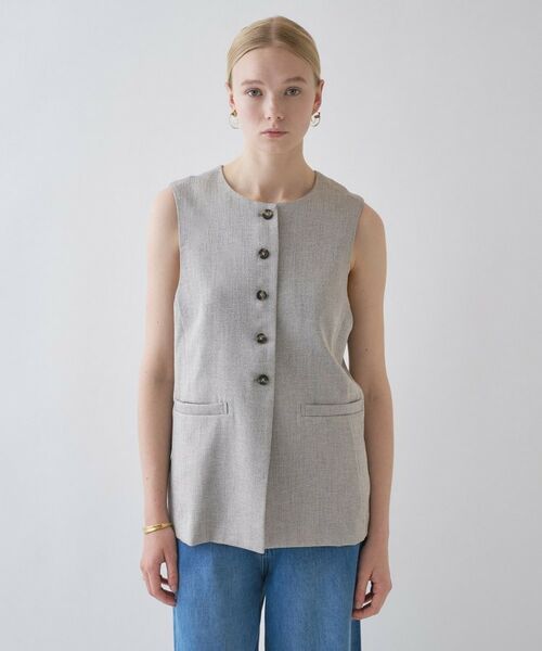 cloenc / クロエンス ベスト | 【セットアップ／接触冷感／マシンウォッシュ】リネンライクジレ（モカブラウン(442)）