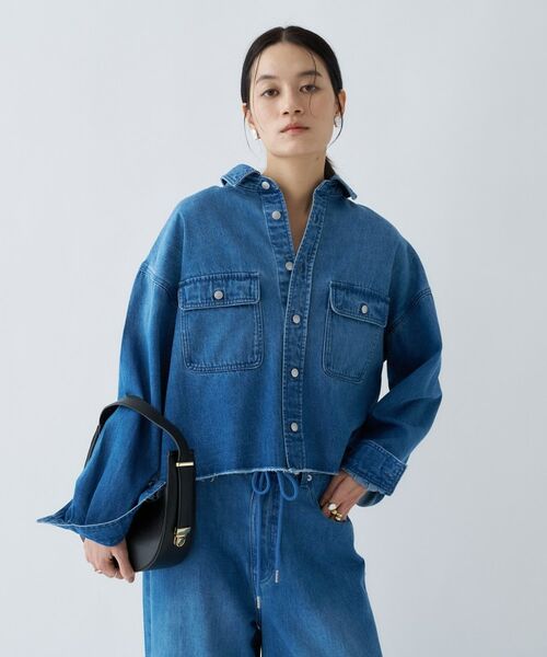 cloenc / クロエンス シャツ・ブラウス | 【手洗い可】ライトデニムクロップドシャツシャツ（ネイビー(094)）