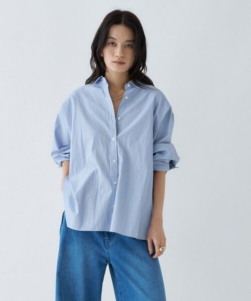 cloenc / クロエンス シャツ・ブラウス | 【接触冷感／手洗い可】バックギャザールーズシャツ（ブルー(392)）