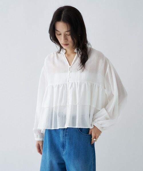 cloenc / クロエンス シャツ・ブラウス | 【手洗い可】シアーティアードフリルブラウス（ホワイト(001)）