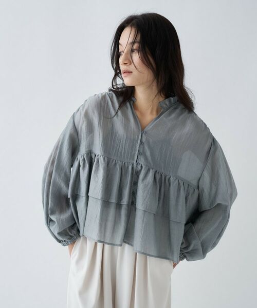 cloenc / クロエンス シャツ・ブラウス | 【手洗い可】シアーティアードフリルブラウス（カーキ(027)）