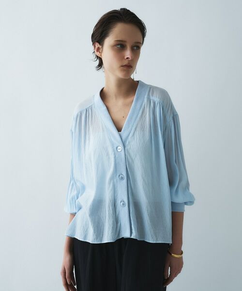cloenc / クロエンス シャツ・ブラウス | 【手洗い可】スキッパーシアーブラウス（サックスブルー(090)）