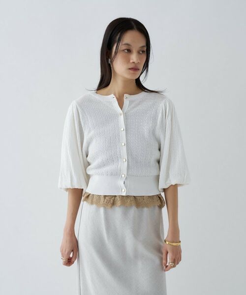 cloenc / クロエンス カーディガン・ボレロ | 【手洗い可】パフスリーブニットカーディガン（ホワイト(001)）