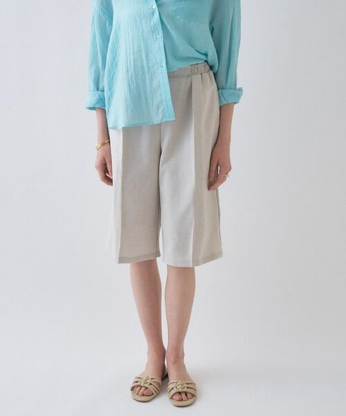 cloenc / クロエンス ショート・ハーフ・半端丈パンツ | 【セットアップ／接触冷感／マシンウォッシュ】リネンライクハーフパンツ（ライトベージュ(451)）