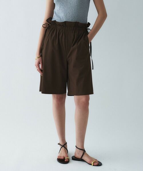 cloenc / クロエンス ショート・ハーフ・半端丈パンツ | 【接触冷感／UVカット／マシンウォッシュ】ギャザーリボンハーフパンツ（ブラウン(043)）