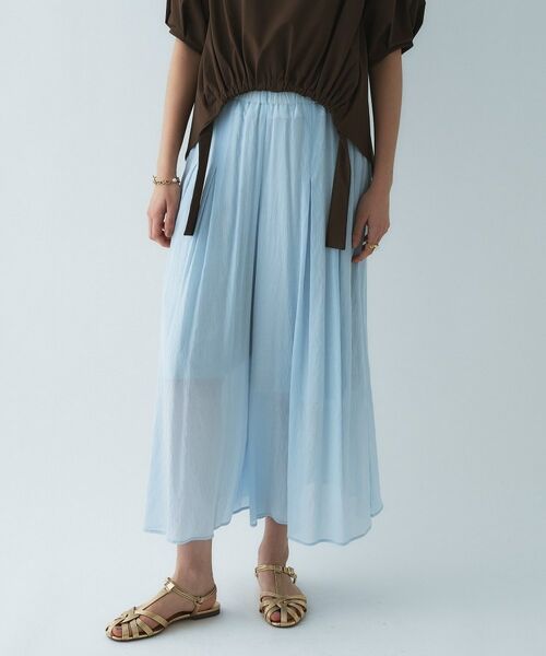 cloenc / クロエンス ショート・ハーフ・半端丈パンツ | 【手洗い可】エアリーローンガウチョパンツ（サックスブルー(090)）