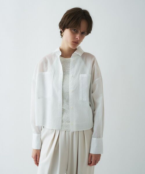 cloenc / クロエンス シャツ・ブラウス | 【手洗い可】シアーストライプシャツ（ホワイト(301)）