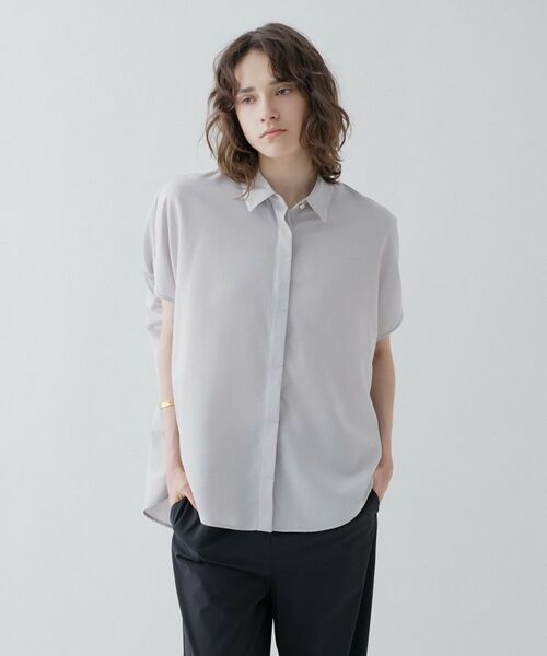 cloenc / クロエンス シャツ・ブラウス | 【接触冷感／UVカット／マシンウォッシュ】バルーンオーバーシャツ（ライトグレー(011)）