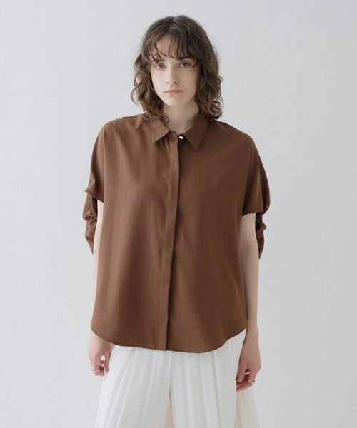 cloenc / クロエンス シャツ・ブラウス | 【接触冷感／UVカット／マシンウォッシュ】バルーンオーバーシャツ（ブラウン(043)）