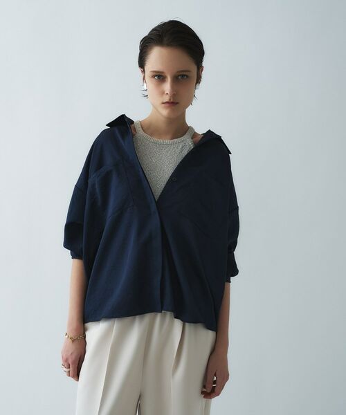 cloenc / クロエンス シャツ・ブラウス | 【手洗い可】サテンシャツ（ネイビー(094)）