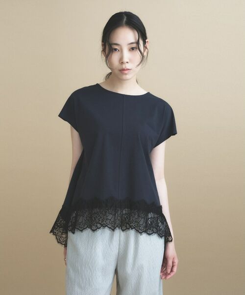 cloenc / クロエンス Tシャツ | 【ひんやり／UVカット】レース フレンチスリーブプルオーバー | 詳細9