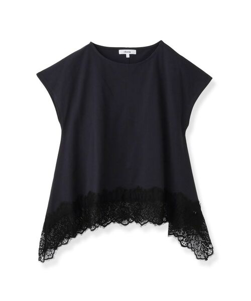 cloenc / クロエンス Tシャツ | 【ひんやり／UVカット】レース フレンチスリーブプルオーバー（ネイビー(094)）