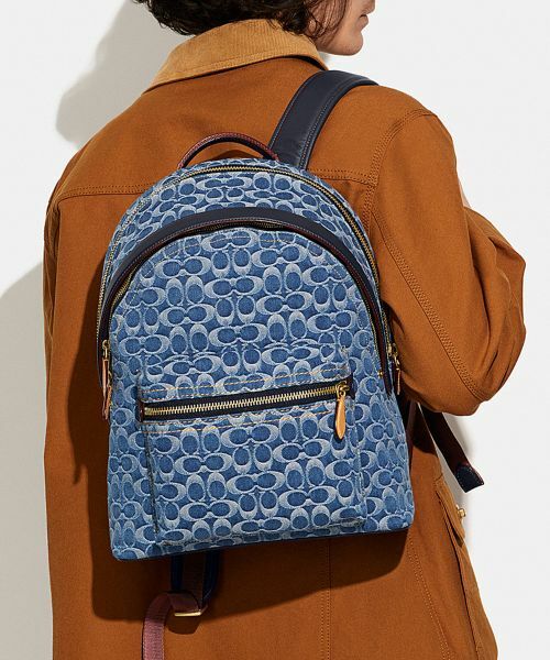 COACH チャールズ バックパック 大容量 バイカラー ネイビー ブラック