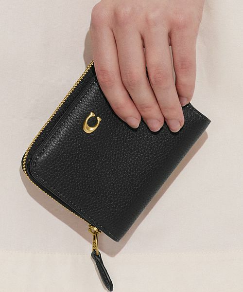 COACH高級感有りコーチ小銭入れ有りブラックエンボスシグネチャーコンパクト財布海外