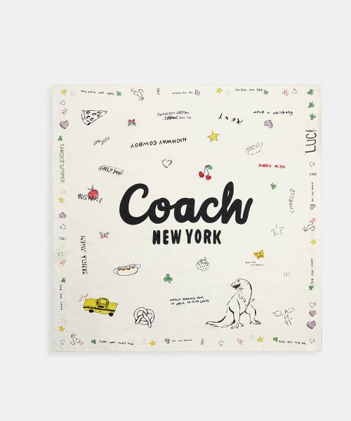 coach新品スカーフ/バンダナ COACH スカーフ バンダナ スタックド タビー バッグ プリント