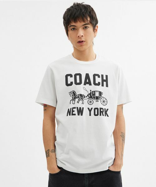 COACH リブ付きホワイトTシャツ XS ホース アンド キャリッジ Tシャツ （Tシャツ）｜COACH / コーチ