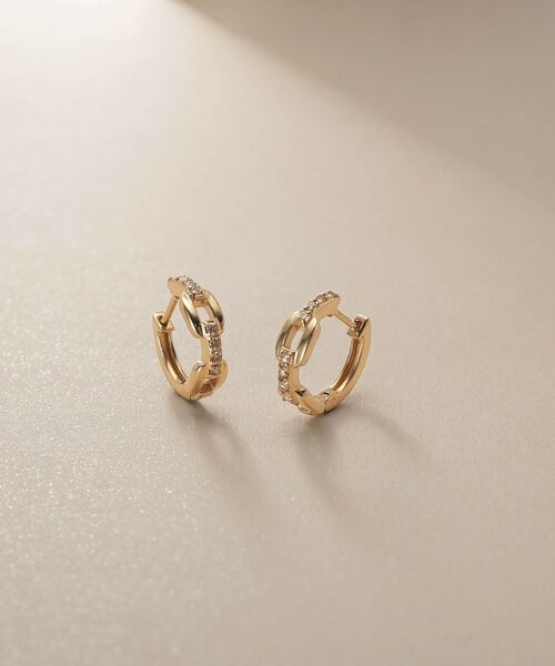 COCOSHNIK / ココシュニック ピアス・イヤリング | K10ダイヤモンド ケーブルチェーンモチーフ 中折れピアス | 詳細1