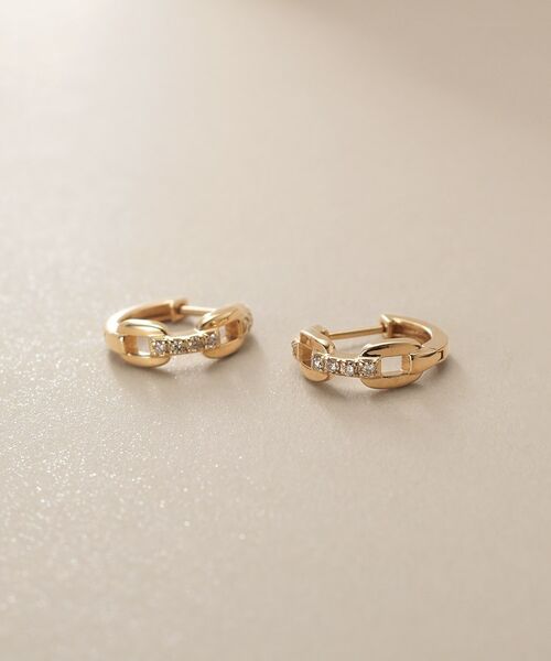 COCOSHNIK / ココシュニック ピアス・イヤリング | K10ダイヤモンド ケーブルチェーンモチーフ 中折れピアス | 詳細2