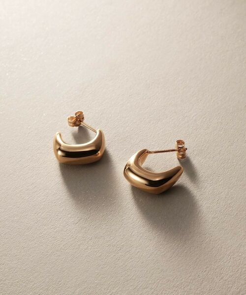 COCOSHNIK / ココシュニック ピアス・イヤリング | K10中空スクエアニュアンスフープ スタッドピアス | 詳細1