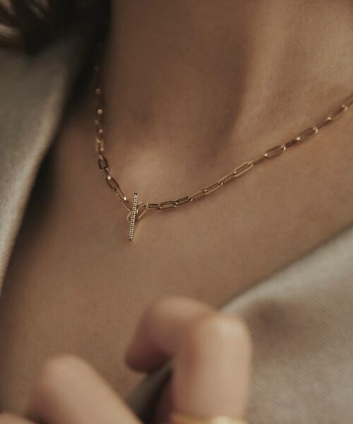 COCOSHNIK / ココシュニック ネックレス・ペンダント・チョーカー | K10ダイヤモンド 中空プリムダイヤバー ネックレス | 詳細9