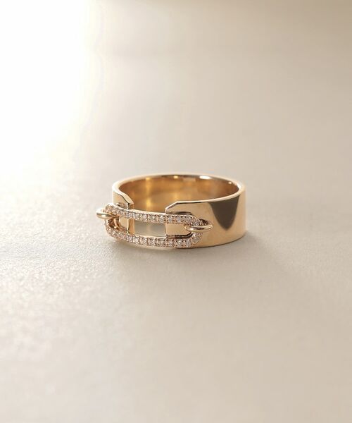 COCOSHNIK/ココシュニック K10ダイヤモンド ケーブルチェーンモチーフカフ リング イエローゴールド(104) 10