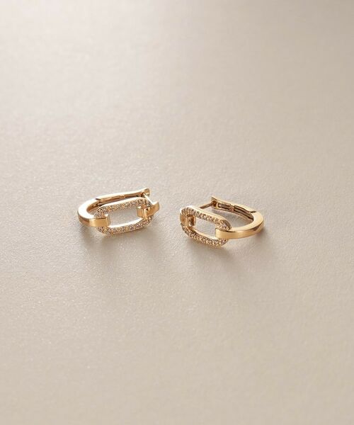 COCOSHNIK / ココシュニック ピアス・イヤリング | K10ダイヤモンド ケーブルチェーンモチーフ ワンタッチピアス | 詳細1