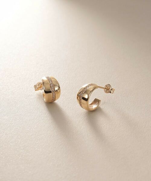 COCOSHNIK / ココシュニック ピアス・イヤリング | K10ダイヤモンド 月甲フープ スタッドピアス | 詳細1
