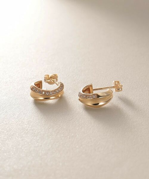 COCOSHNIK / ココシュニック ピアス・イヤリング | K10ダイヤモンド 逆アールフープ スタッドピアス | 詳細3