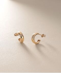 COCOSHNIK / ココシュニック ピアス・イヤリング | K10ダイヤモンド 甲丸フープ スタッドピアス