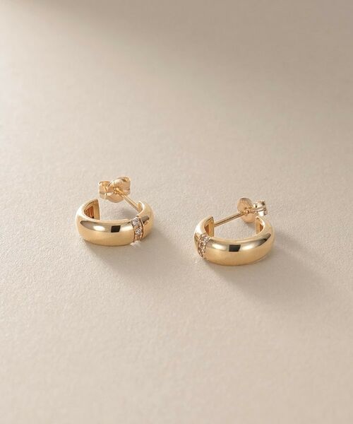 COCOSHNIK / ココシュニック ピアス・イヤリング | K10ダイヤモンド 甲丸フープ スタッドピアス | 詳細3