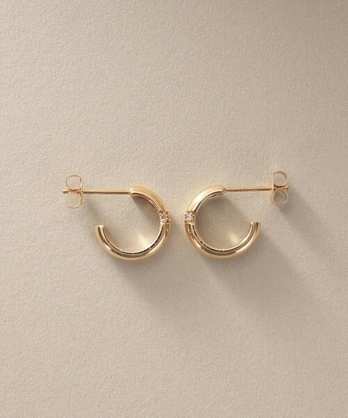 COCOSHNIK / ココシュニック ピアス・イヤリング | K10ダイヤモンド 甲丸フープ スタッドピアス | 詳細4